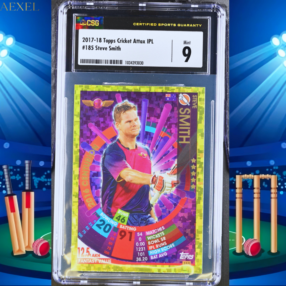Steve Smith 2017 Topps Cricket Attax IPL CGC Graded 9 TOP POP None Finer Centurion Gold Foil Card # 185