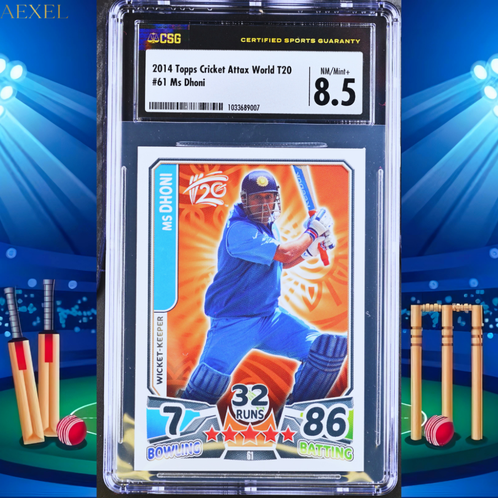 MS DHONI 2014 Worldcup Topps Cricket Attax India CGC Graded 8.5 Card # 61