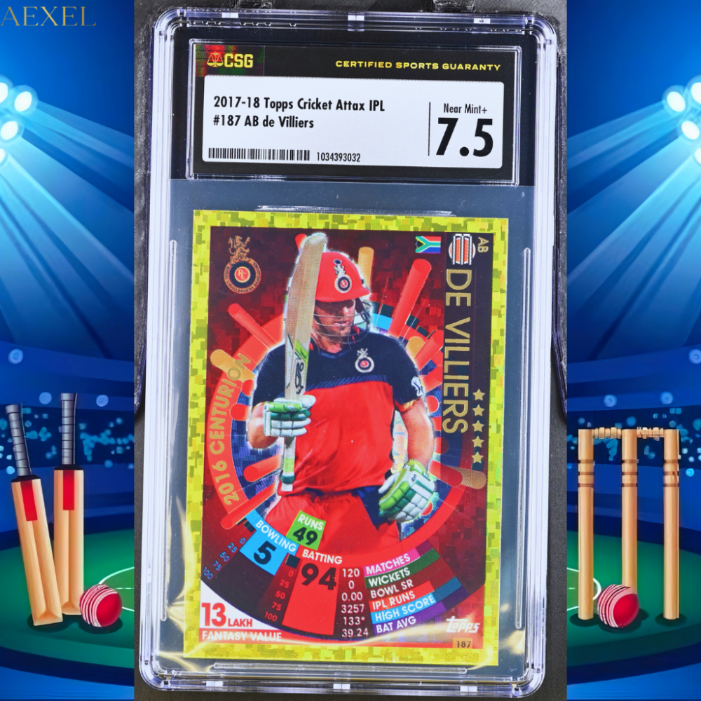 AB de villiers Topps Cricket Attax 2017 CGC Graded 7.5 Goldfoil Centurion Card # 187