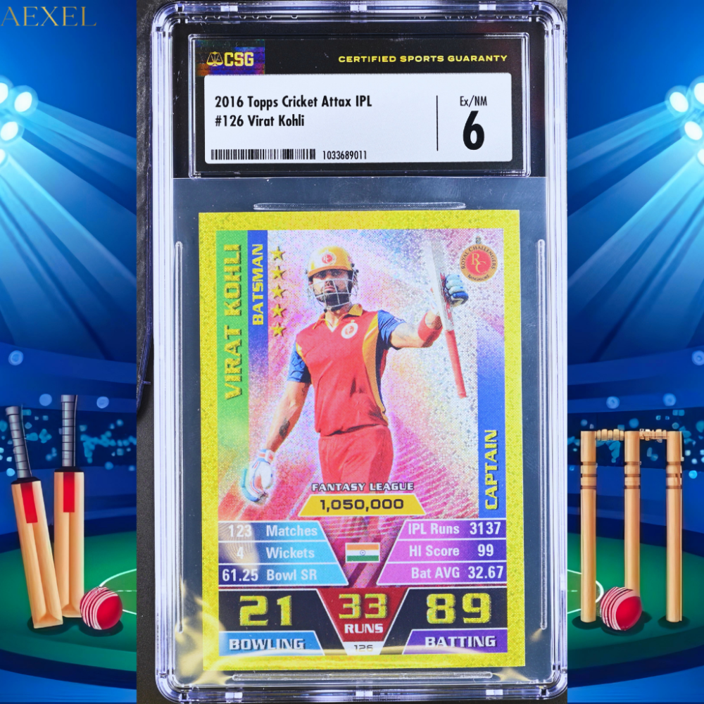 Virat Kohli Topps Cricket attax 2016 IPL CGC Graded 6 Goldfoil Captain Card #126