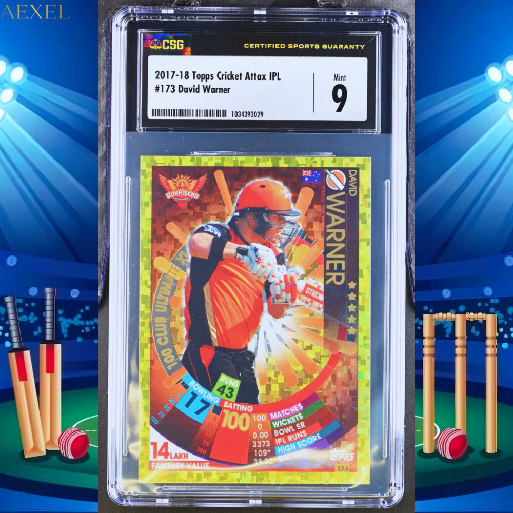 David Warner 2017 Cricket Attax IPL CGC Graded 9 TOP POP Goldfoil 100 Club Ultimate Card #173