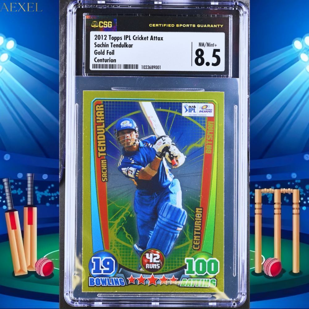 Sachin Tendulkar 2012 Topps Cricket Attax Mumbai Indians Centurion GoldFoil Card CGC graded 8.5 NM