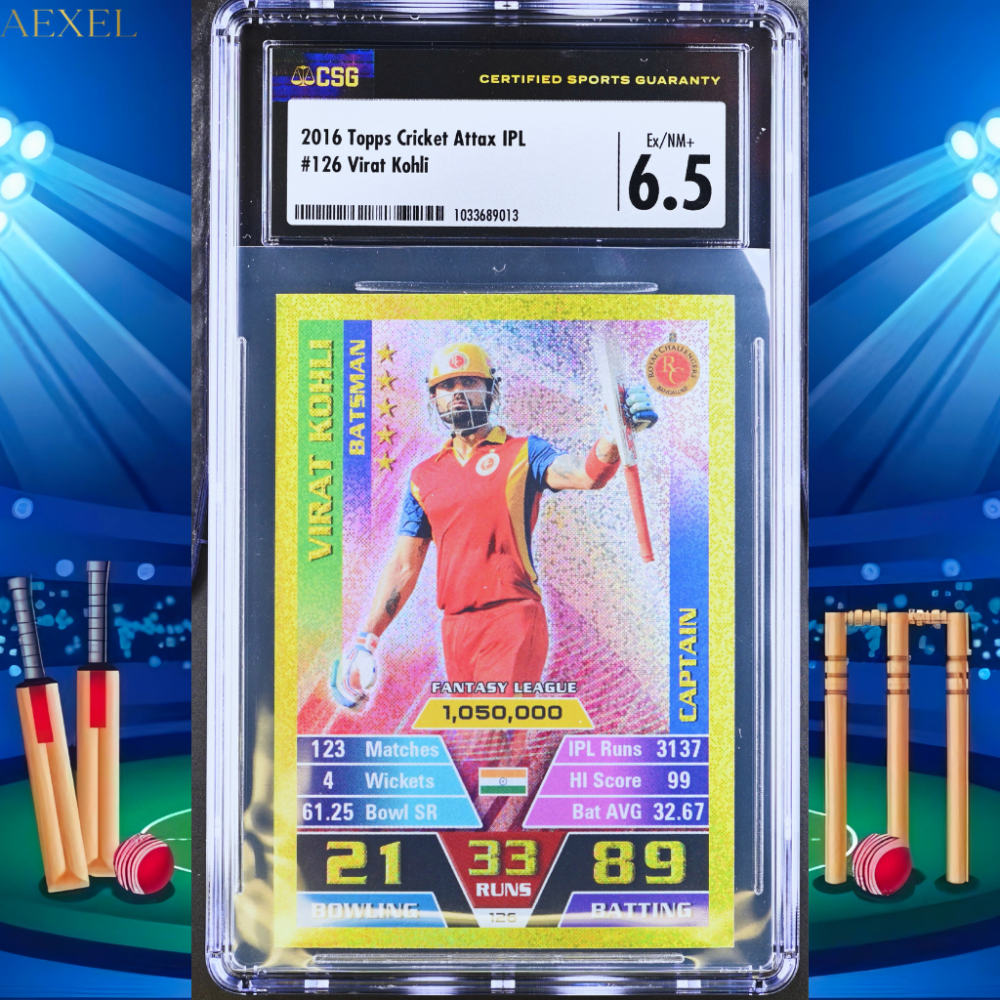 Virat Kohli 2016 Topps Cricket Attax IPL RCB Captain Goldfoil Card CGC Graded 6.5 Card# 126