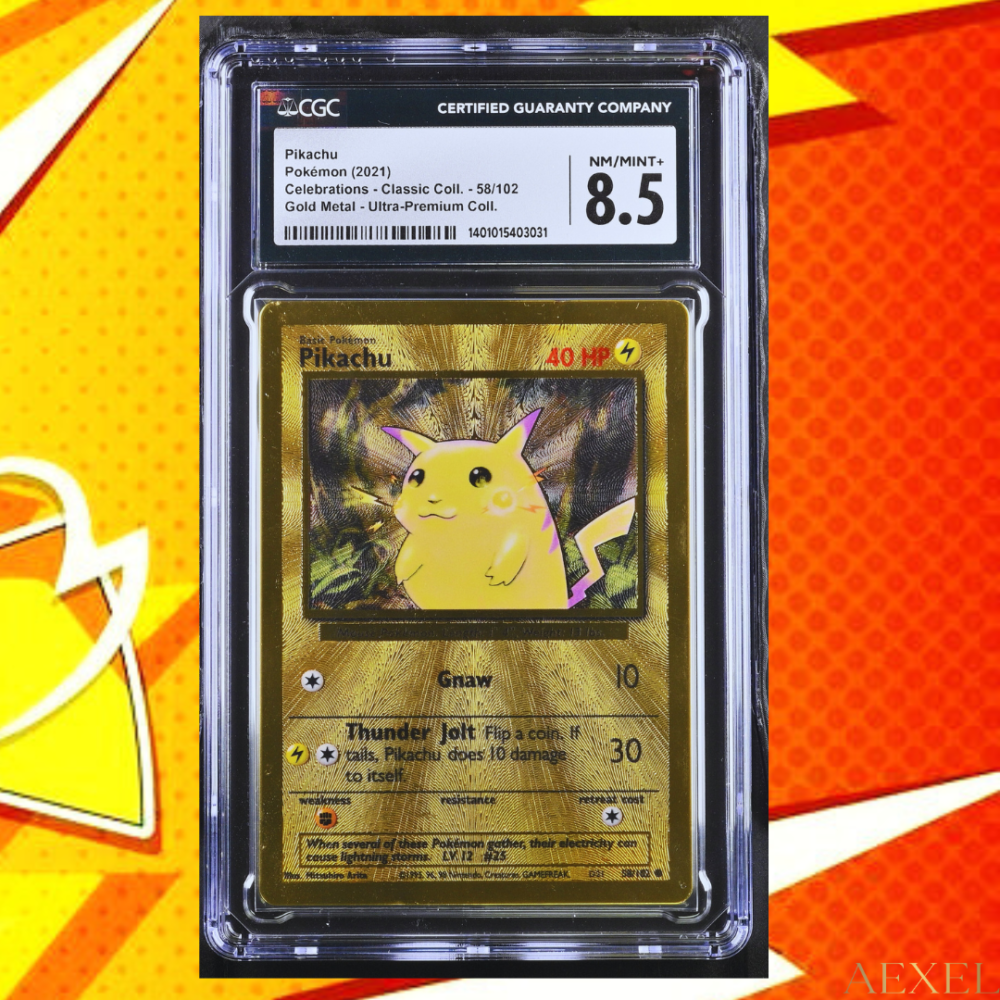 10 2021 Pokémon Pikachu - Celebrations Classic Collection, Gold Metal Ultra-Premium (CGC 8.5) Card #58/102 - English