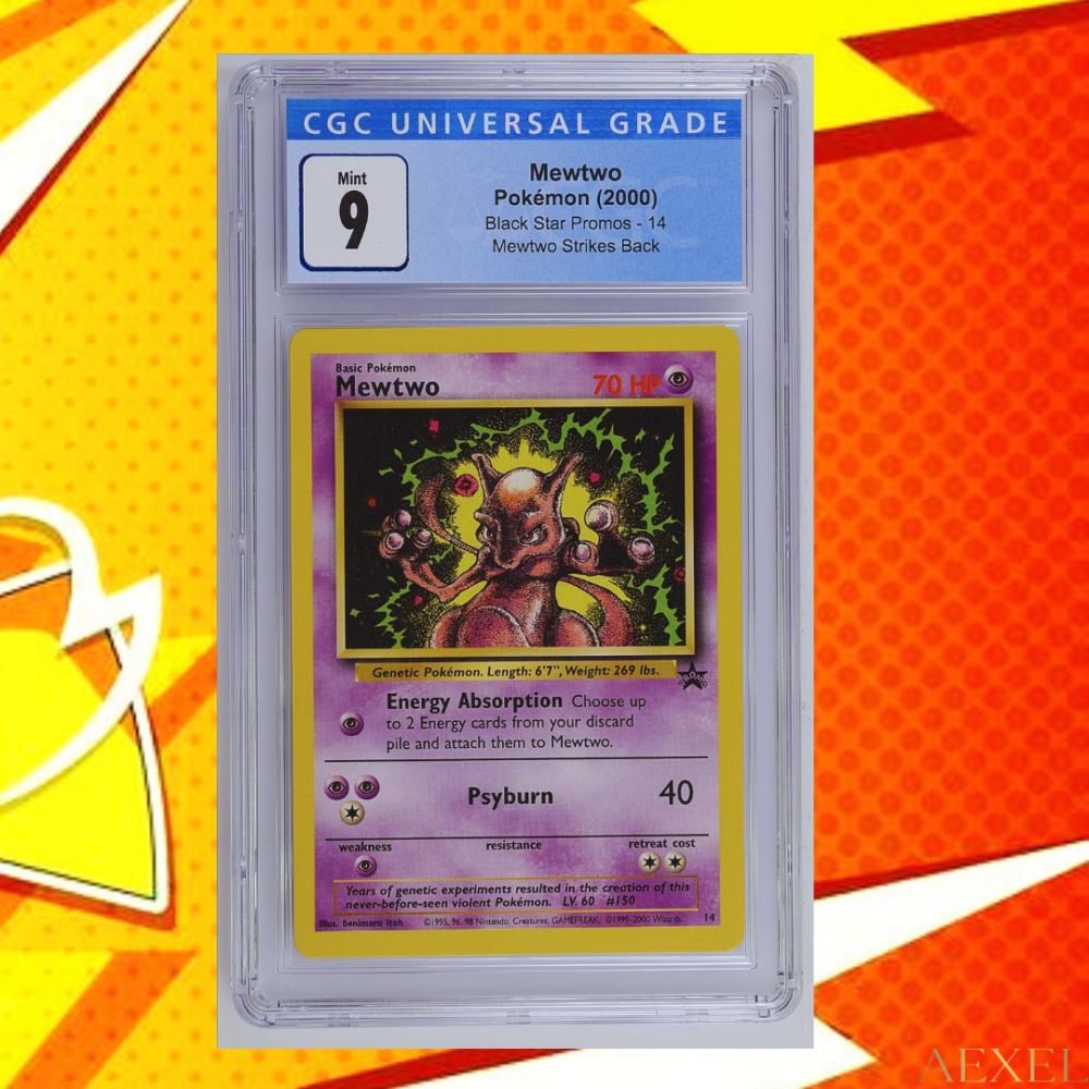 3 2000 Pokémon Mewtwo Black Star Promos WotC - Mewtwo Strikes Back (CGC 9) Card #14 - English