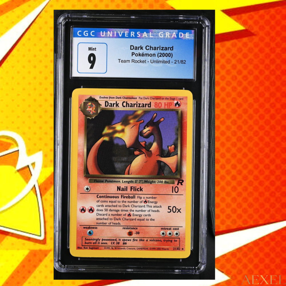 7 2000 Pokémon Dark Charizard - Team Rocket Unlimited, Rare (CGC 9) Card #21/82 - English