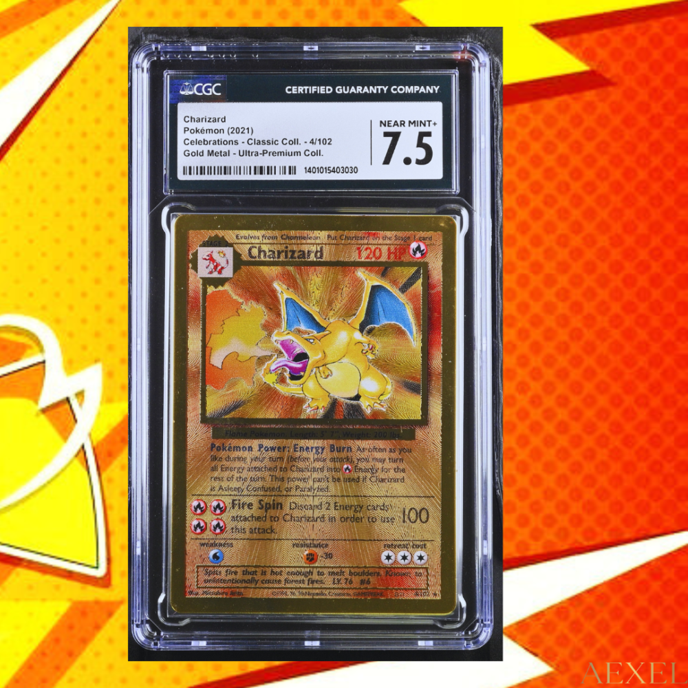 8 2021 Pokémon Charizard - Celebrations Classic Collection, Gold Metal Ultra-Premium (CGC 7.5) Card #4/102 - English