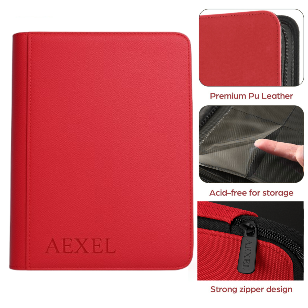 Aexel Premium  9 Pocket Zipper Card Binder 360 Card Storage Capacity For Pokemon Cards , Trading Cards , Sports Cards , TCG Cards