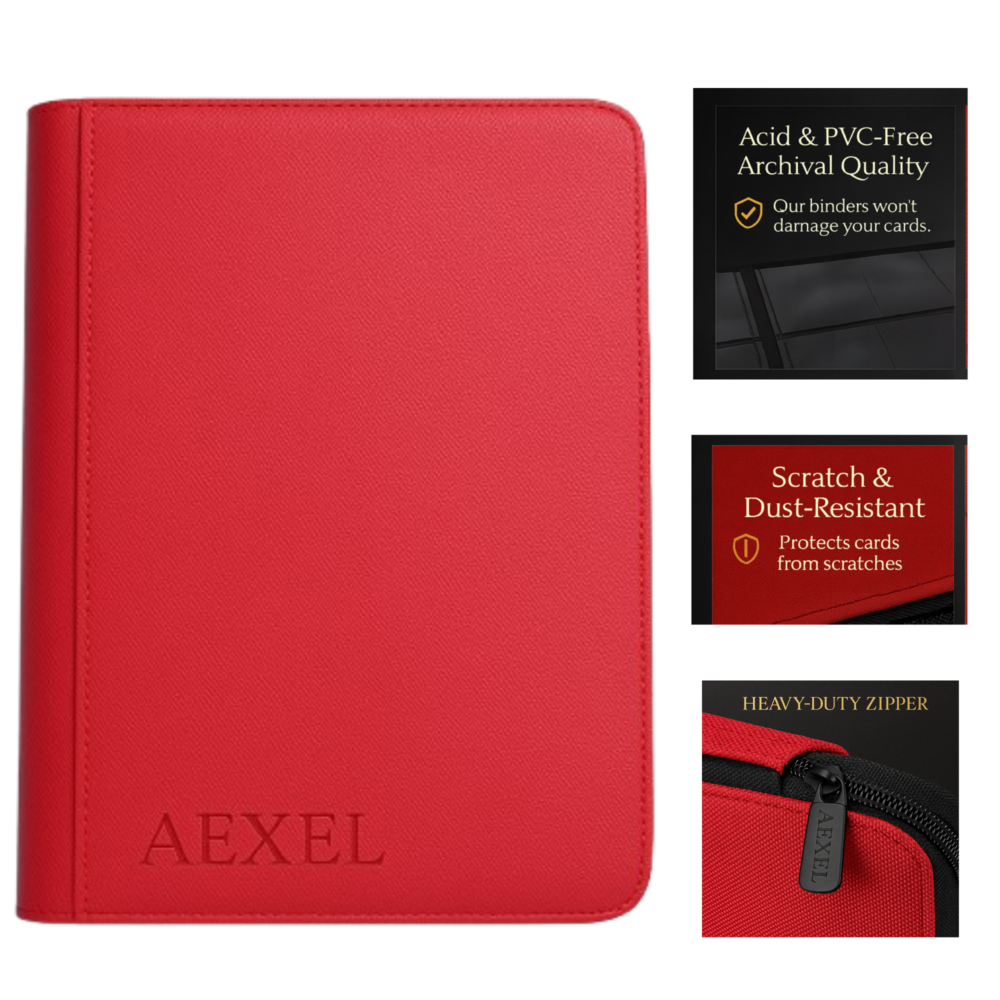 Aexel Premium  9 Pocket Zipper Card Binder 360 Card Storage Capacity For Pokemon Cards , Trading Cards , Sports Cards , TCG Cards