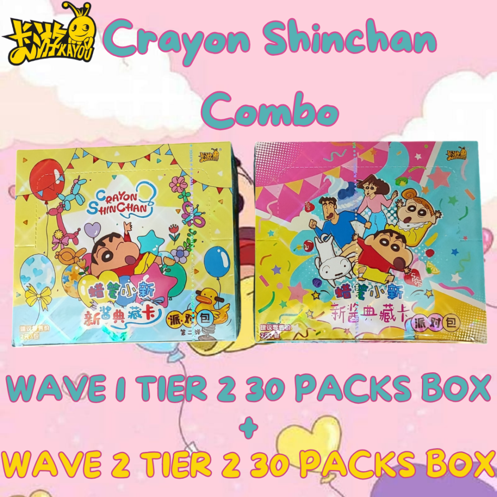 Kayou Schinchan Wave 1 Tier 2 + Wave 2 Tier 2 Combo Sealed Booster Box 30 Packs each box Crayon Shinchan