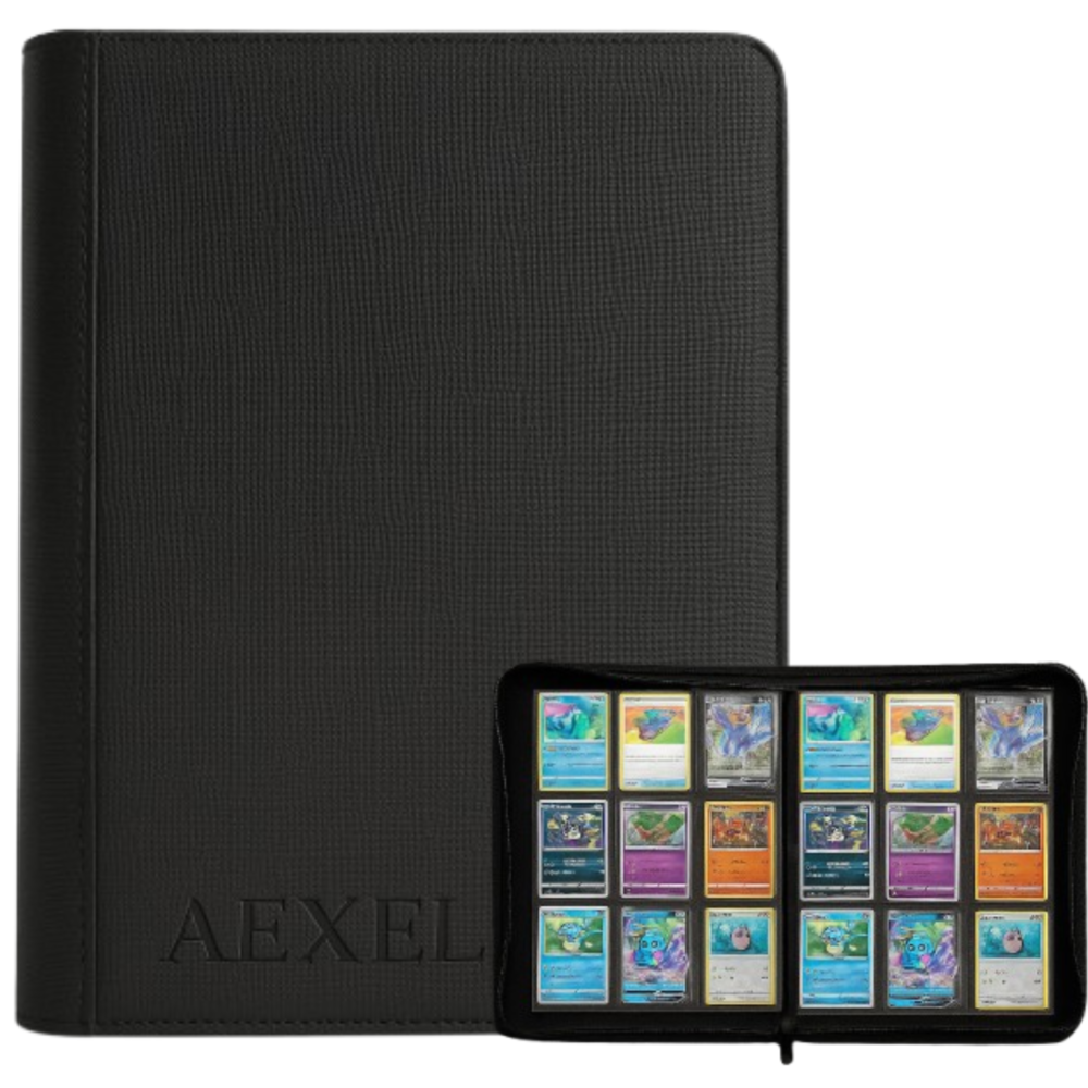 Aexel Premium  9 Pocket Zipper Card Binder 360 Card Storage Capacity For Pokemon Cards , Trading Cards , Sports Cards , TCG Cards