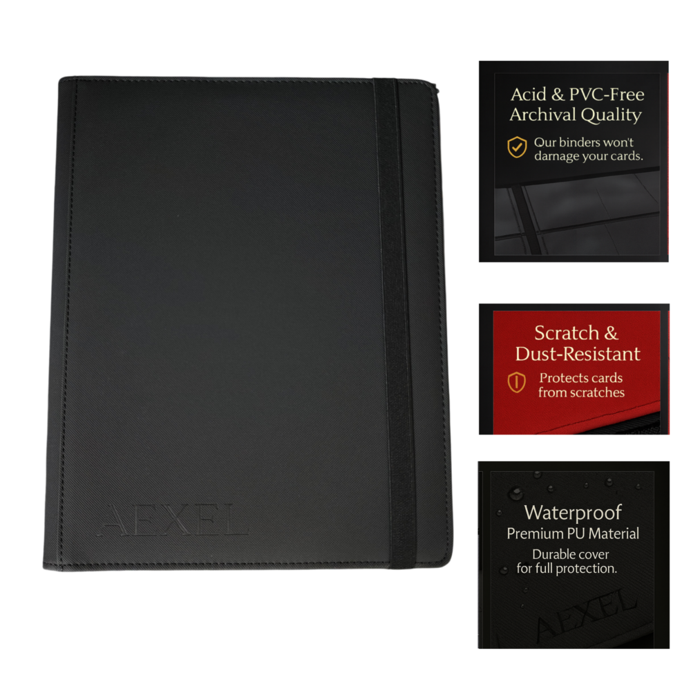 Aexel Premium 9 Pocket Hard Bound Strap Binder 360 Cards Capacity