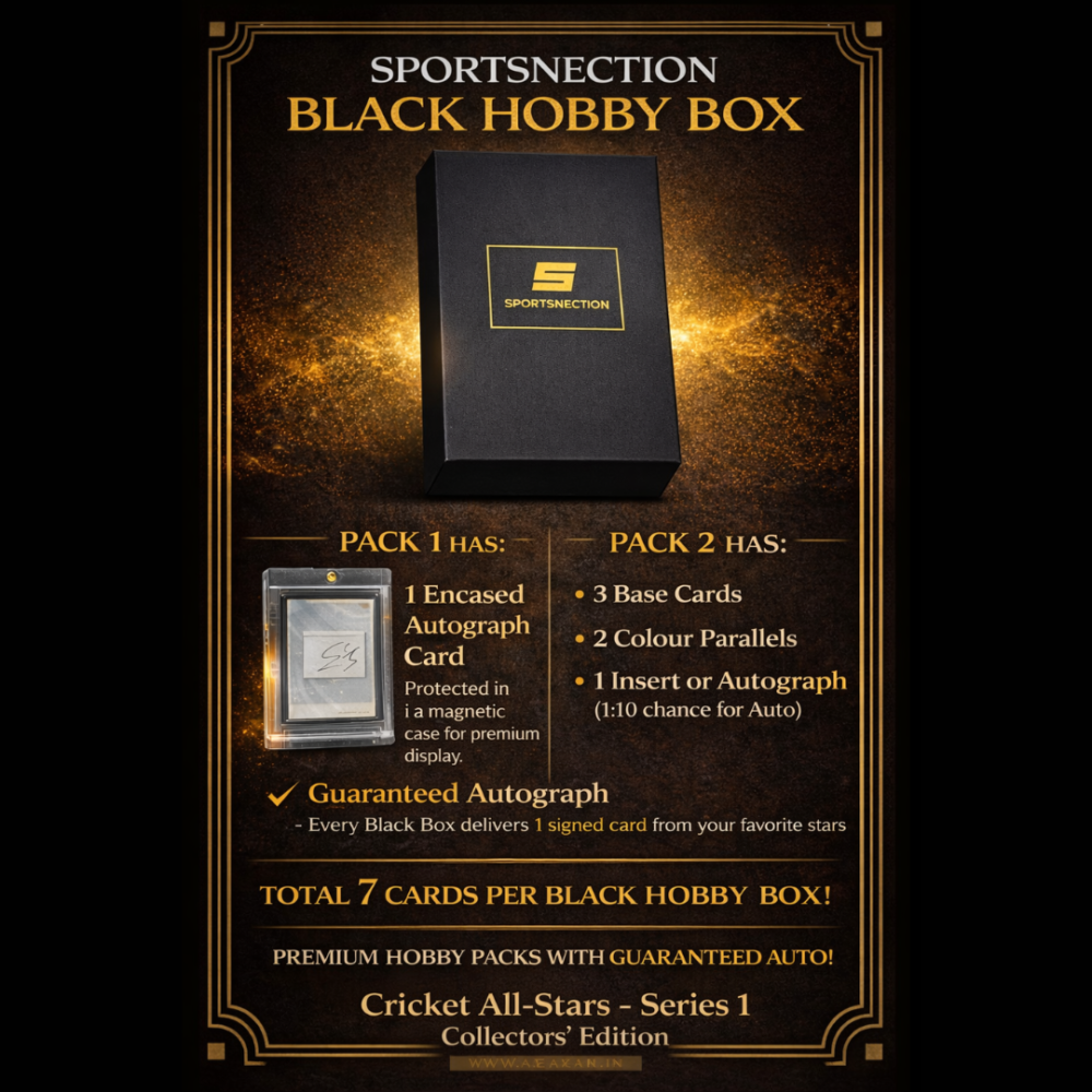 Sportsnection All Stars of Cricket: Series 1 Black Hobby Box Collectors Edition | 7 Cards with 1 Guaranteed Auto