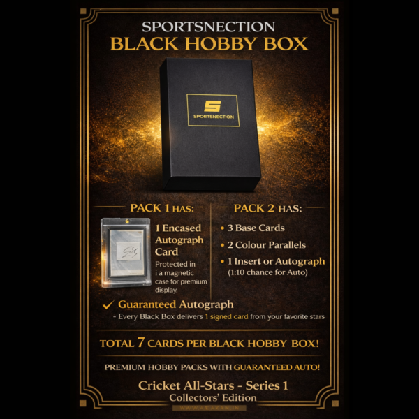 Sportsnection All Stars of Cricket: Series 1 Black Hobby Box Collectors Edition | 7 Cards with 1 Guaranteed Auto
