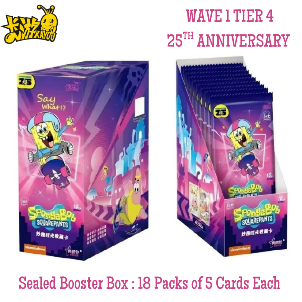 Kayou SpongeBob 25th Anniversary Wave 1 Tier 4 Purple Factory Sealed Hobby Box – Limited Edition (18 packs of 5 cards)