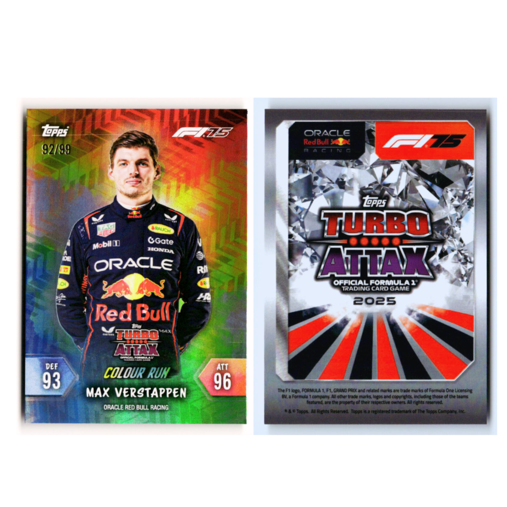 Topps F1 Turbo Attax 2025 Color run Cards Combo - 6 Bonanza Pack + 6 Color Run cards set Numbered to 99