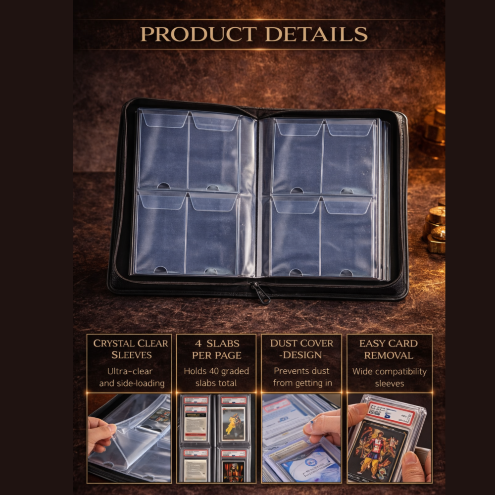 AEXEL Premium Graded Card Slab Binder – 40 Slab Capacity Zippered Album for PSA, BGS & CGC Graded Trading Cards