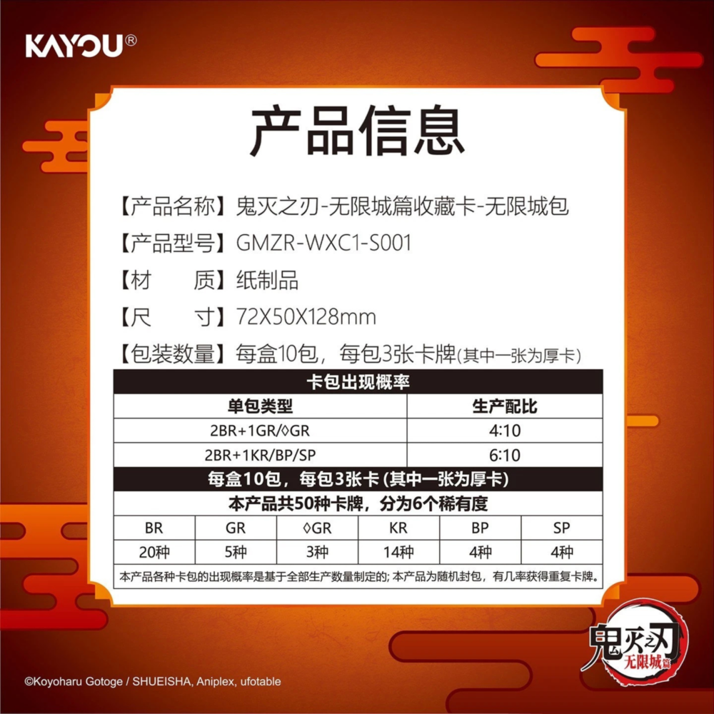 Kayou Demon Slayer Wave 1 Tier 4 Booster Box 2026 Chinese Infinity Castle Arc Trading Cards (10 Packs | 3 Cards Per Pack)