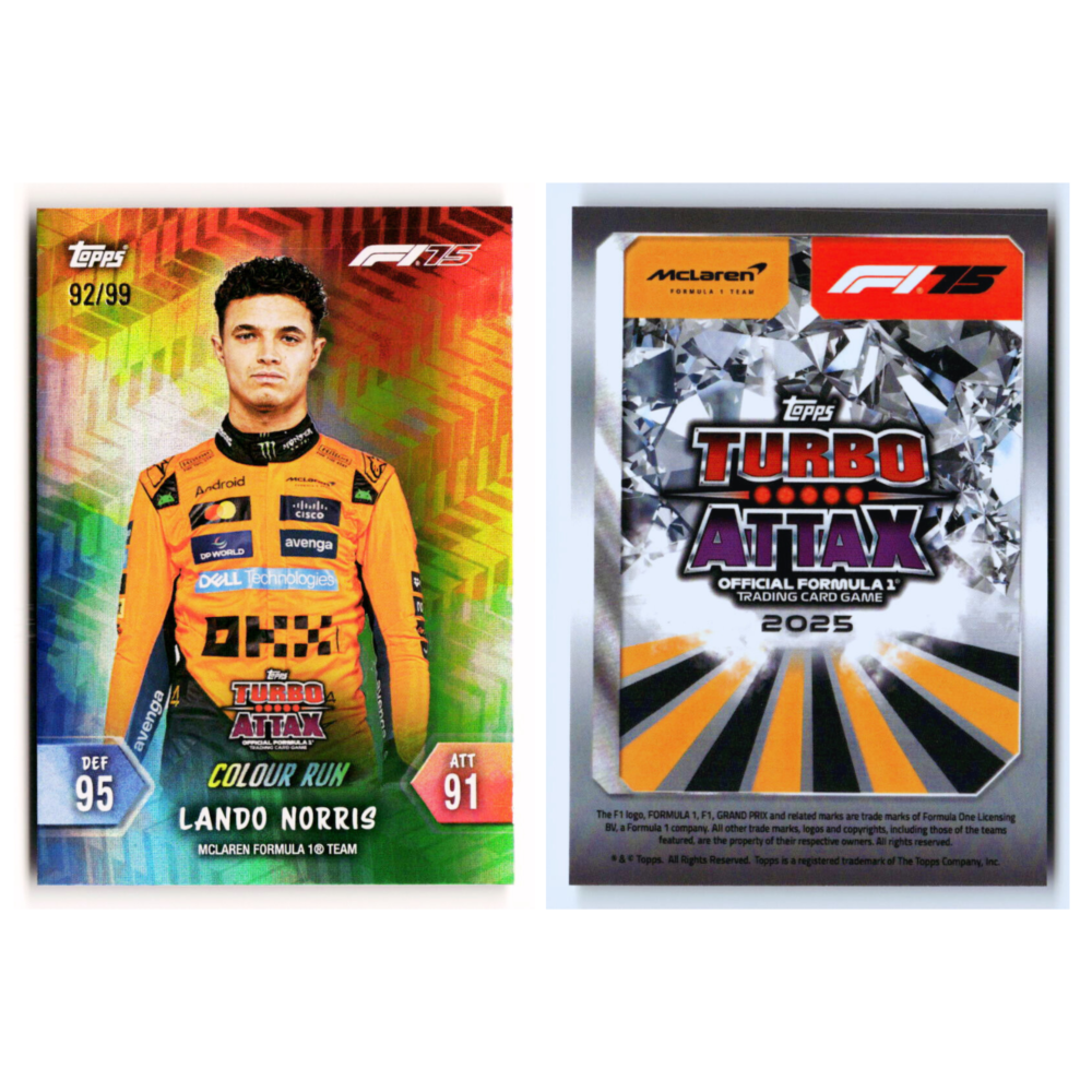 Topps F1 Turbo Attax 2025 Color run Cards Combo - 6 Bonanza Pack + 6 Color Run cards set Numbered to 99