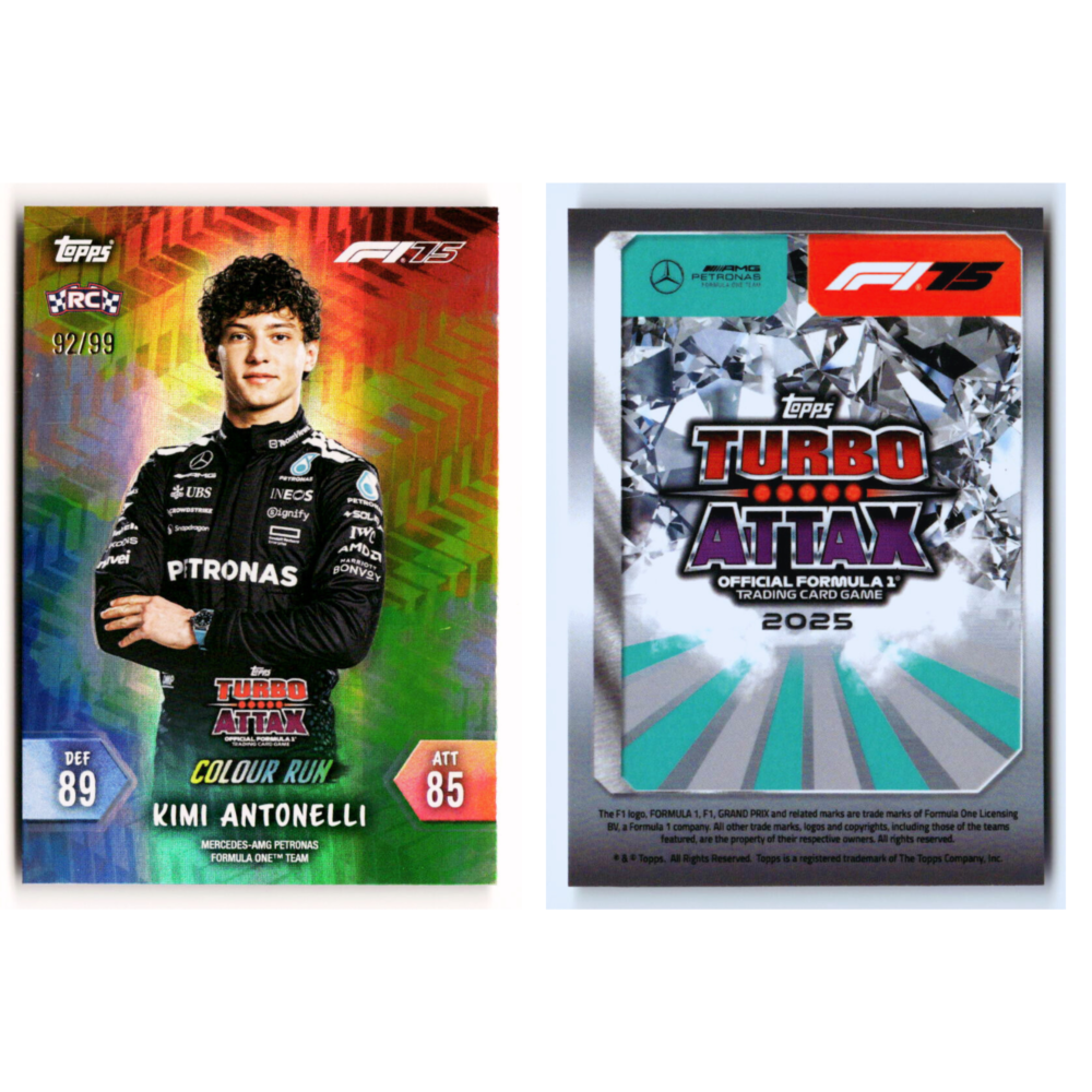 Topps F1 Turbo Attax 2025 Color run Cards Combo - 6 Bonanza Pack + 6 Color Run cards set Numbered to 99
