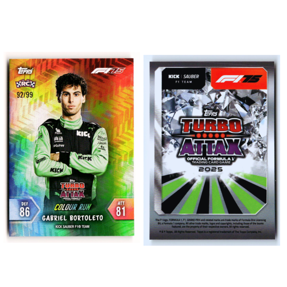 Topps F1 Turbo Attax 2025 Color run Cards Combo - 6 Bonanza Pack + 6 Color Run cards set Numbered to 99