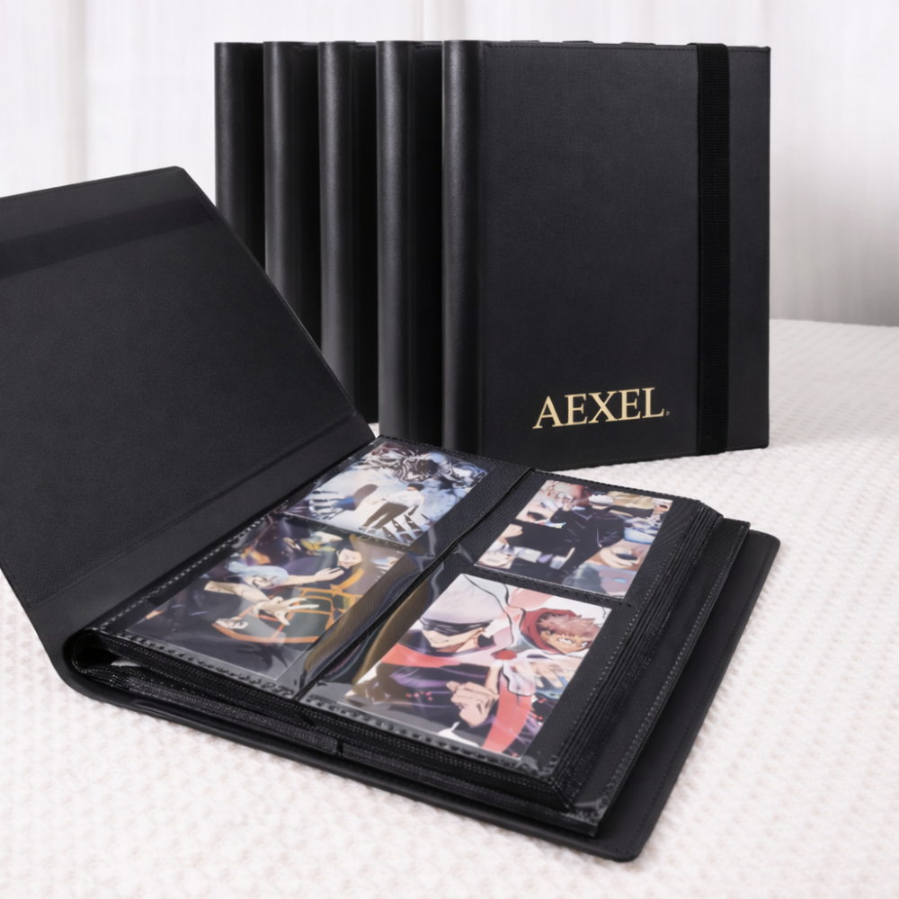 Aexel Trading Card Binder, Soft PP Material, Elastic Strap, for Card Collection, Black Color