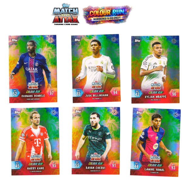 Topps Match Attax 2025/26 COLOR RUN EXCLUSIVE CARDS NUMBERED TO /99 ONLY INDIA EXCLUSIVE