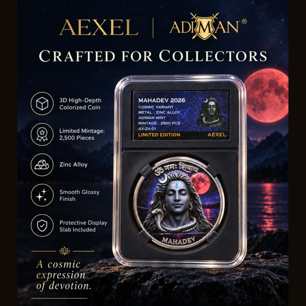 Adiman x Aexel: Mahadev 2026 Lord Shiva Commemorative Coin – Limited Edition Graded Slab