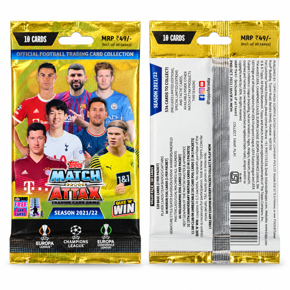 Topps UEFA Match Attax 2021/22 Football Trading Cards | 30 Packets, 10 Cards Pack